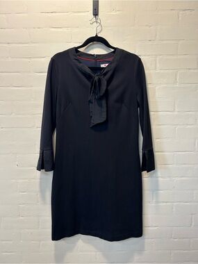 Boden Josie Ponte Knit Dress 8R Black Tie Neck 3/4 Sleeve Shift